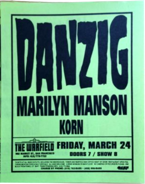 March 24, 1995 performance at The Warfield in San Francisco, California, USA.