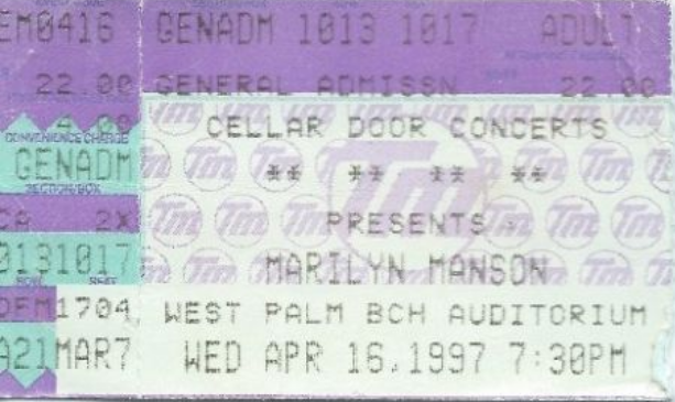 April 16, 1997 performance at West Palm Beach Auditorium in West Palm Beach, Florida, USA.