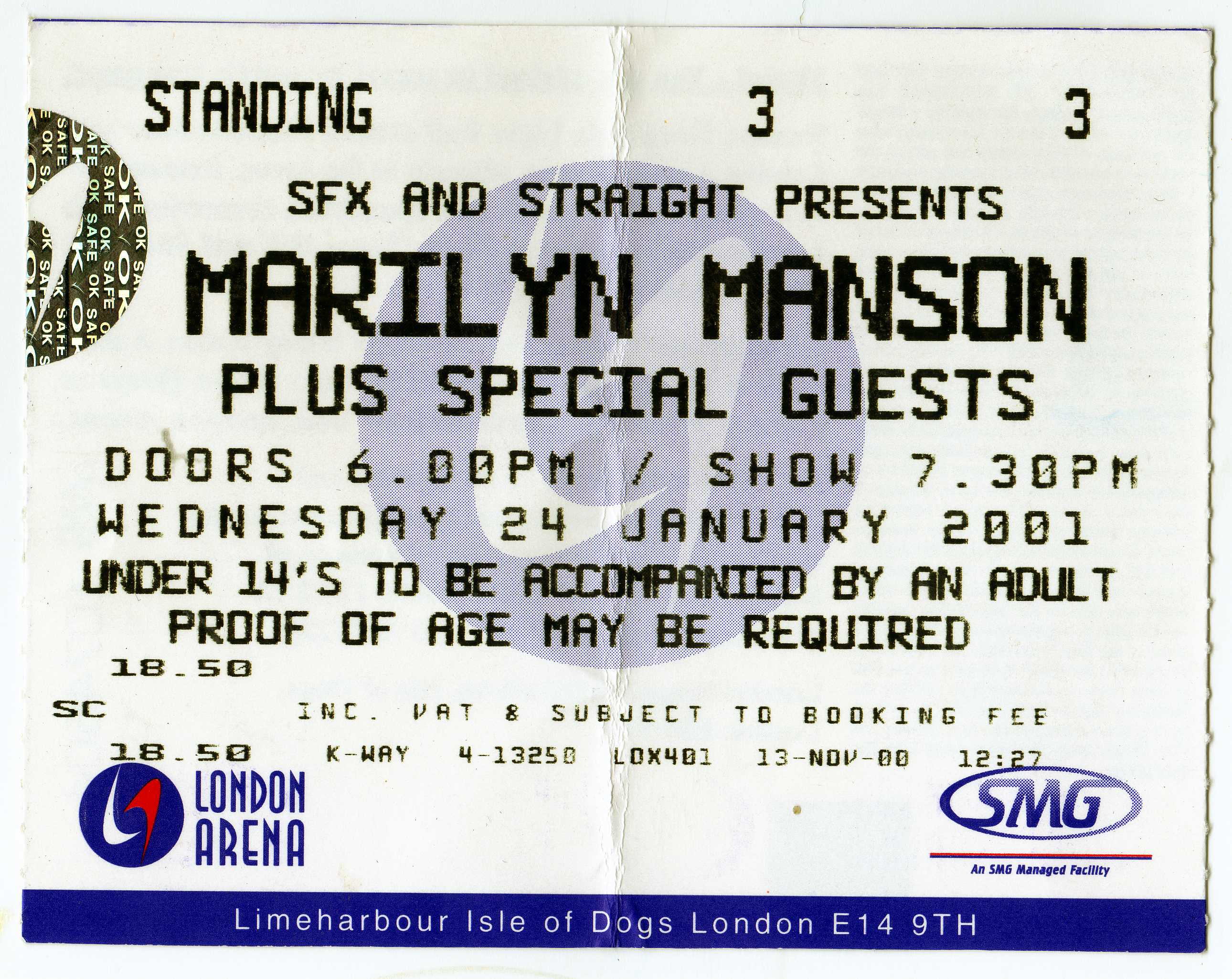 January 24, 2001 performance at Docklands Arena in London, England.